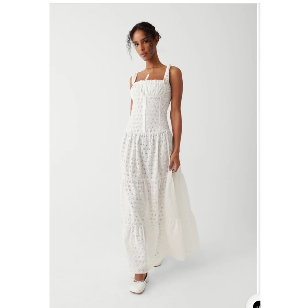 Frankies Bikinis Christabelle Eyelet Maxi Dress White Smocked Back Drop Waist